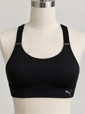 Puma Black Racerback Adjustable-Strap Sports Bra with Silver Logo